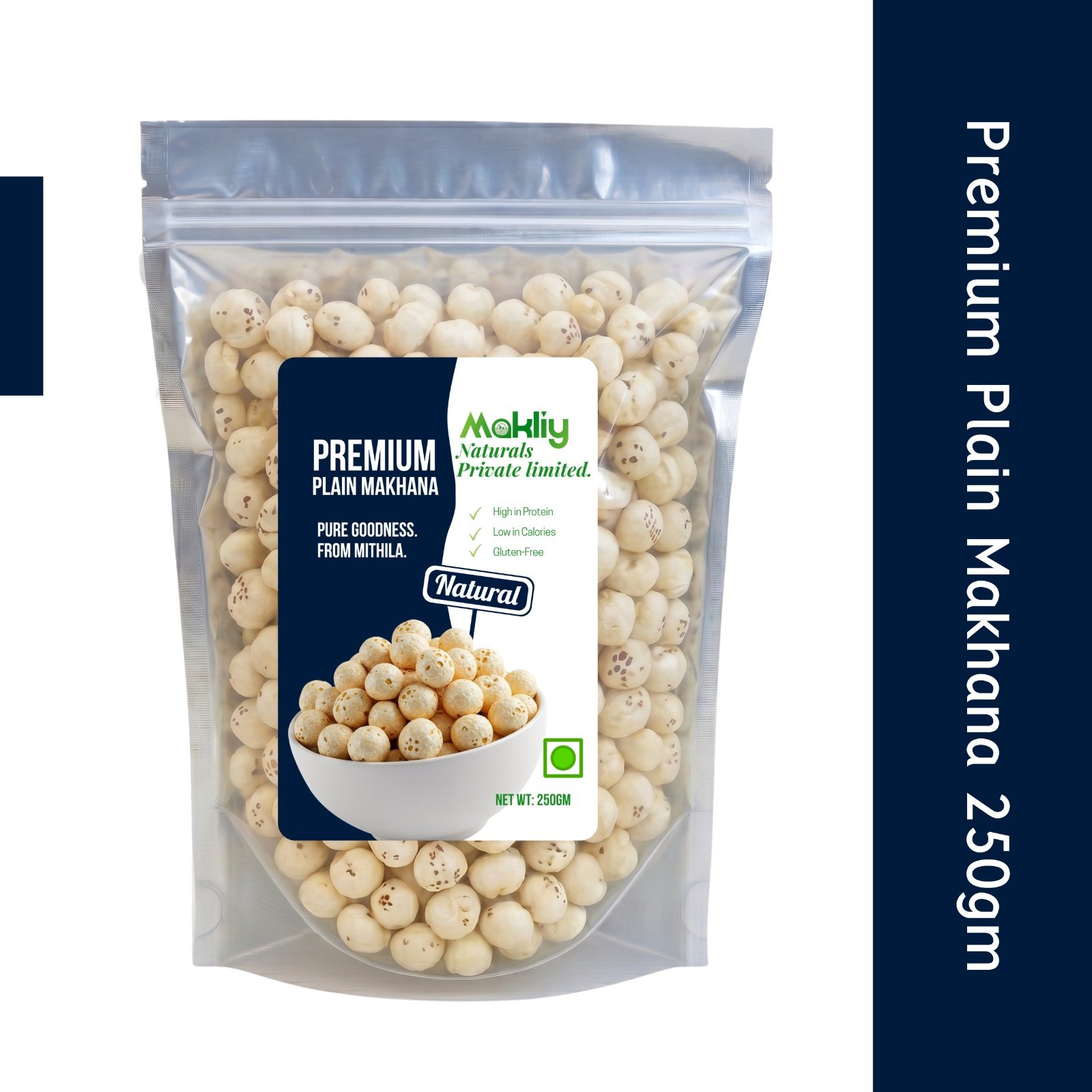 Makliy Naturals Premium Plain Makhana 250g | Fox Nuts