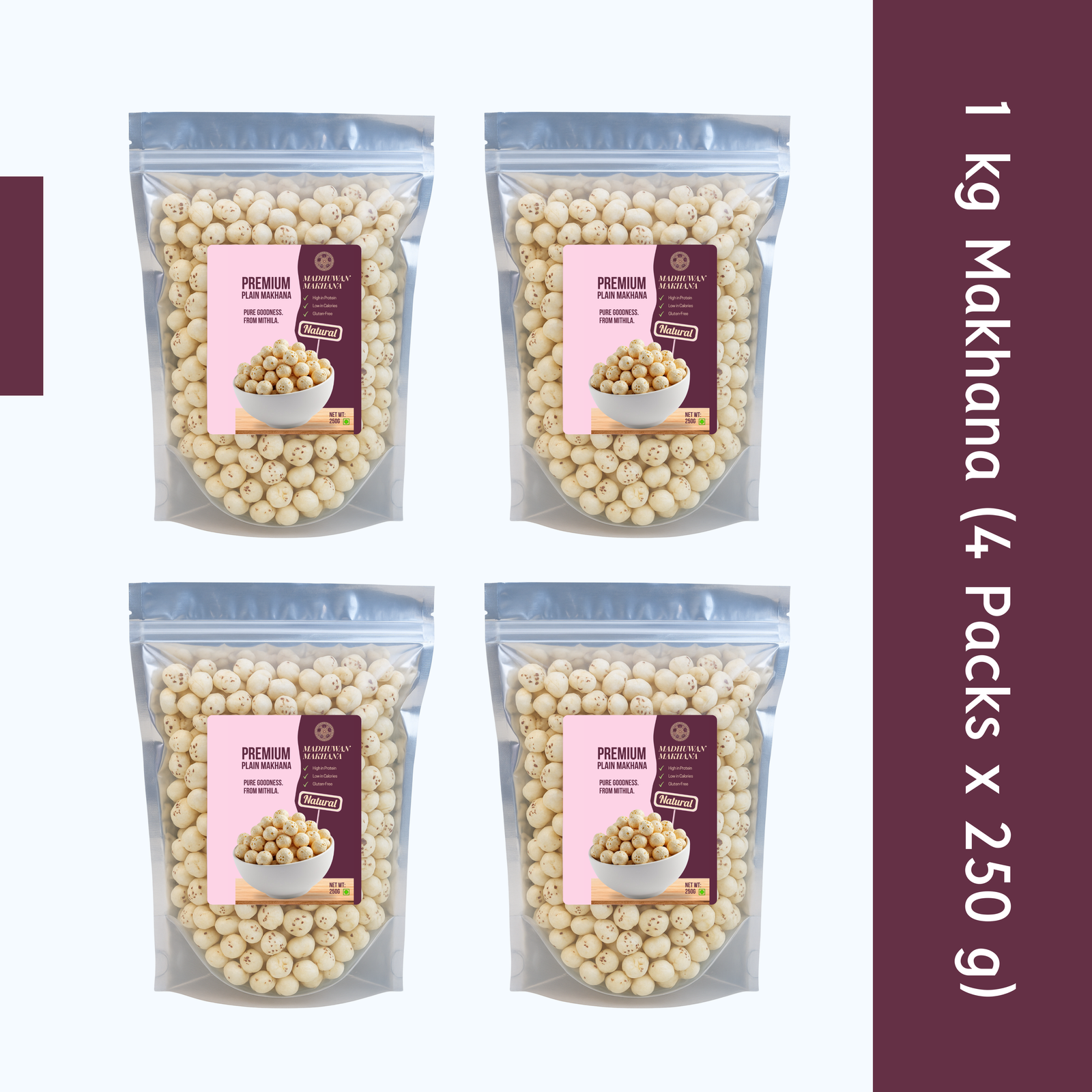 MADHUWAN PREMIUM PLAIN MAKHANA | NATURAL FOX NUTS | HEALTHY | MITHILA BIHAR 1KG Fox Nut (4 x 250 g)