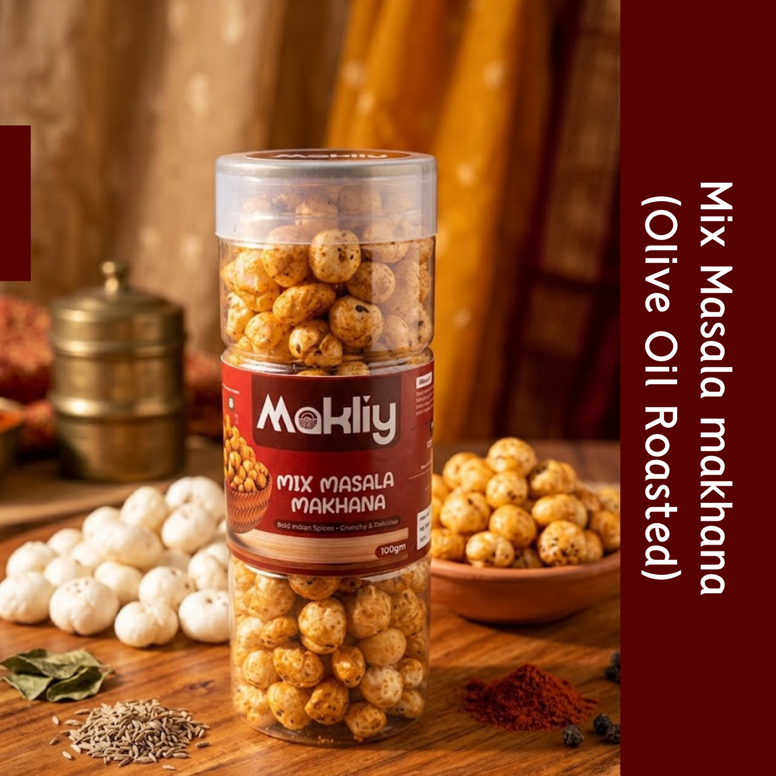 MAKLIY Mix Masala Makhana (Olive Oil Roasted) 100g | Premium Roasted Fox Nuts | High Protein & Fiber | Gluten-Free Snack - Image 3